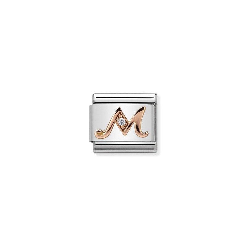 Nomination Composable Link Letter M, Cubic Zirconia, 9K Rose Gold