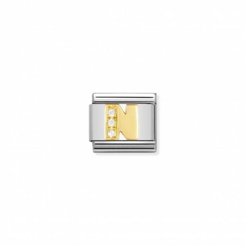 Nomination Composable Link Letter N, Cubic Zirconia, 18K Gold