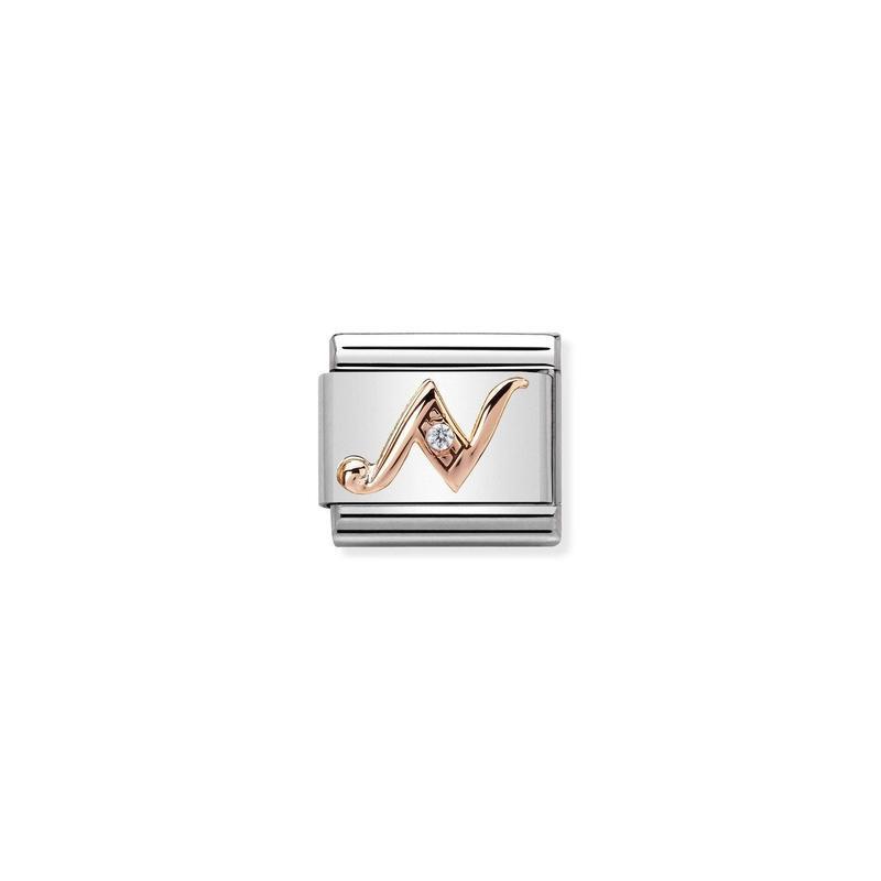 Nomination Composable Link Letter N, Cubic Zirconia, 9K Rose Gold