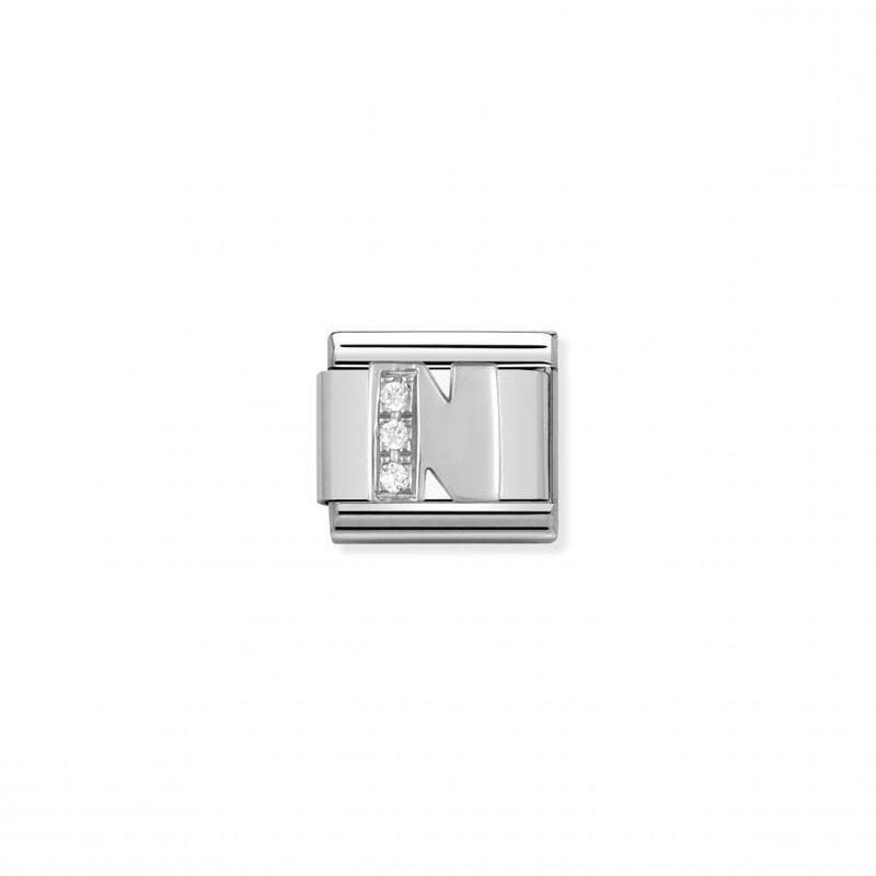 Nomination Composable Link Letter N, Cubic Zirconia, Silver