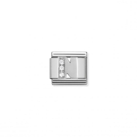 Nomination Composable Link Letter N, Cubic Zirconia, Silver