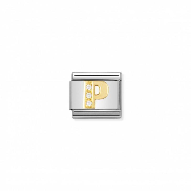 Nomination Composable Link Letter P, Cubic Zirconia, 18K Gold