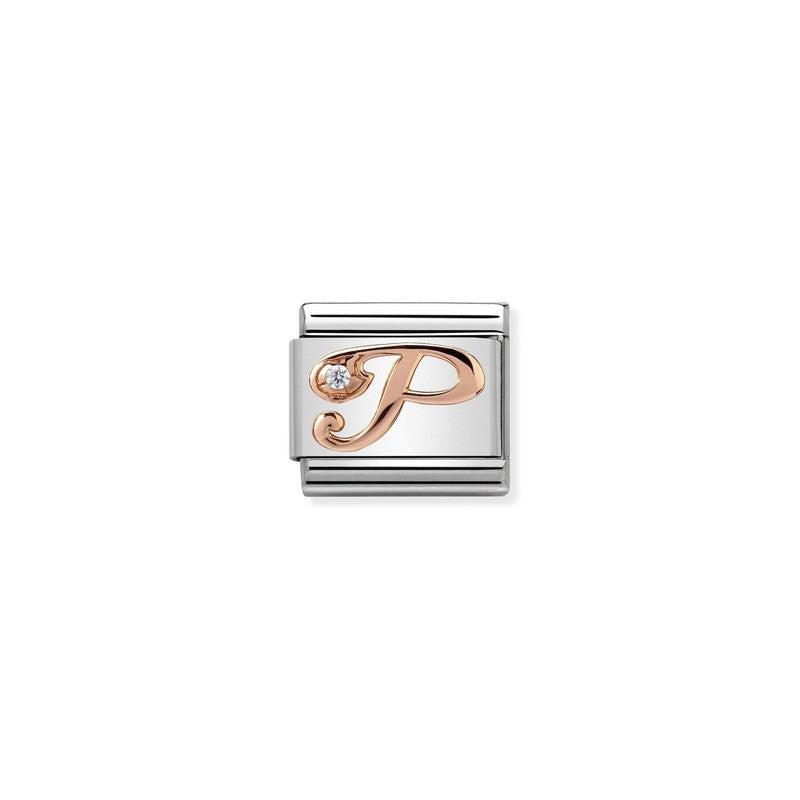 Nomination Composable Link Letter P, Cubic Zirconia, 9K Rose Gold