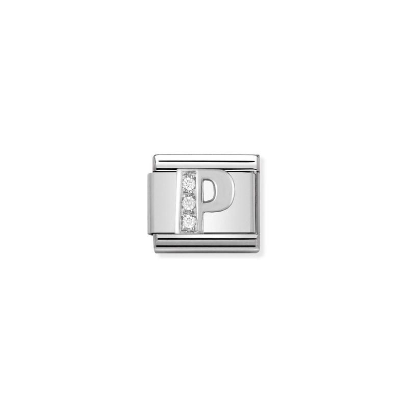 Nomination Composable Link Letter P, Cubic Zirconia, Silver