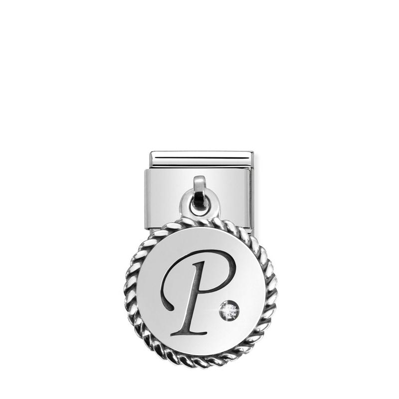 Nomination Composable Link Letter P Hanging Charm, Cubic Zirconia, Silver