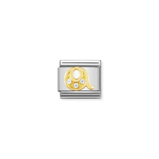 Nomination Composable Link Letter Q, Cubic Zirconia, 18K Gold
