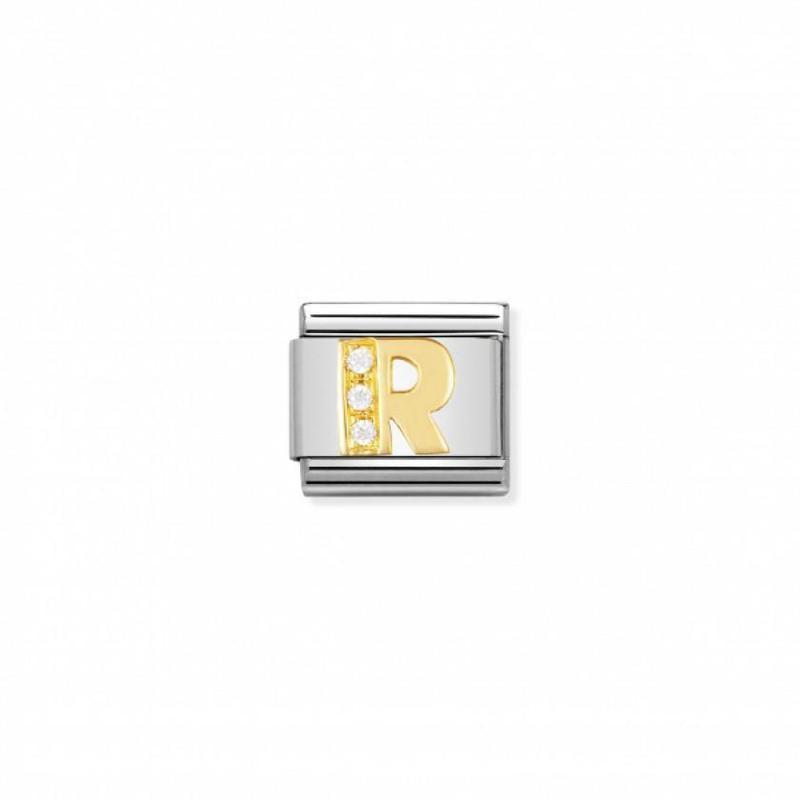 Nomination Composable Link Letter R, Cubic Zirconia, 18K Gold