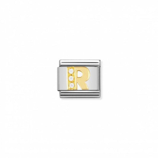 Nomination Composable Link Letter R, Cubic Zirconia, 18K Gold