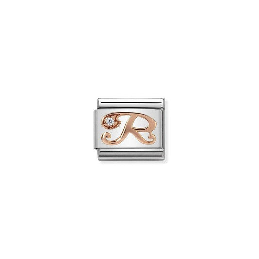 Nomination Composable Link Letter R, Cubic Zirconia, 9K Rose Gold