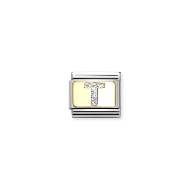 Nomination Composable Link Letter T, 18K Gold & Glitter Enamel