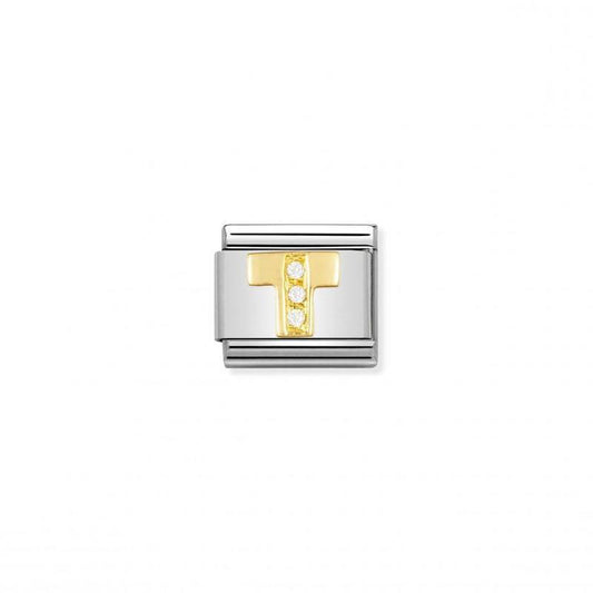 Nomination Composable Link Letter T, Cubic Zirconia, 18K Gold