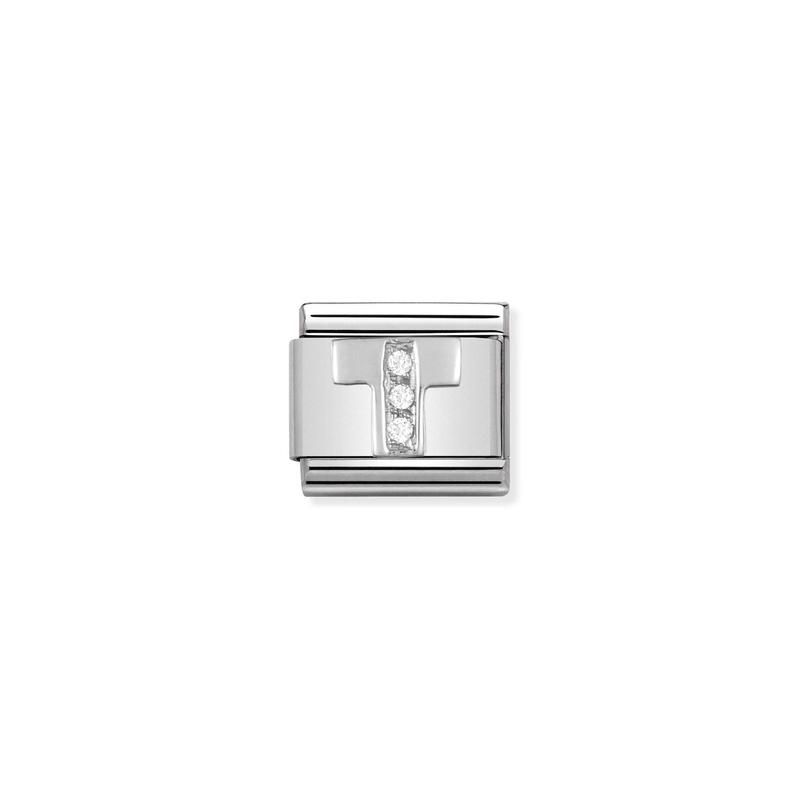 Nomination Composable Link Letter T, Cubic Zirconia, Silver