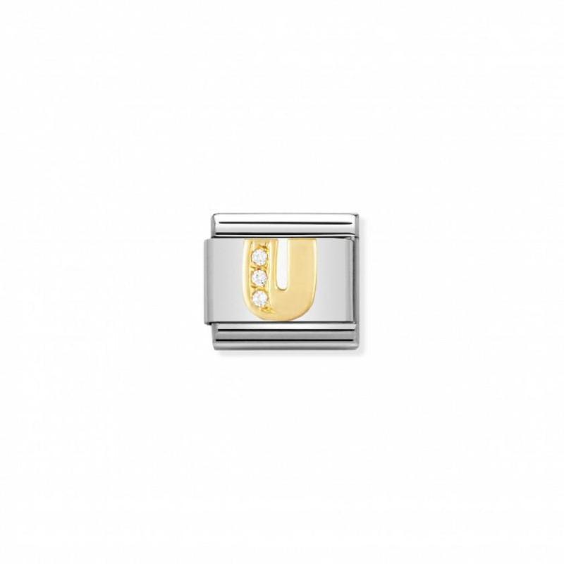 Nomination Composable Link Letter U, Cubic Zirconia, 18K Gold