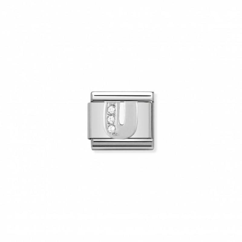 Nomination Composable Link Letter U, Cubic Zirconia, Silver