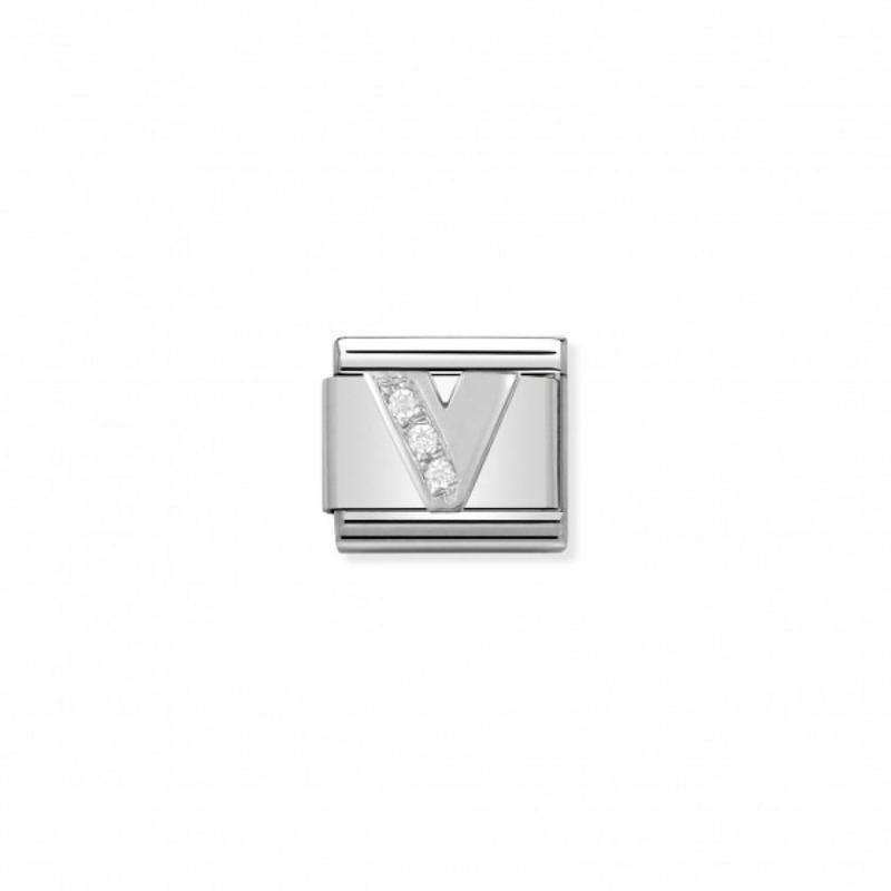 Nomination Composable Link Letter V, Cubic Zirconia, Silver