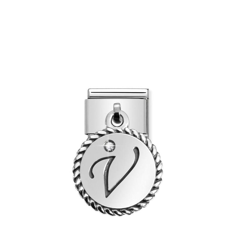 Nomination Composable Link Letter V Hanging Charm, Cubic Zirconia, Silver