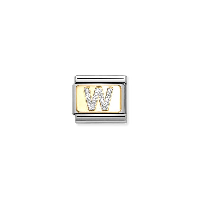 Nomination Composable Link Letter W, 18K Gold & Glitter Enamel