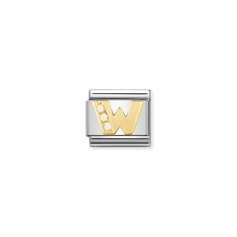 Nomination Composable Link Letter W, Cubic Zirconia, 18K Gold
