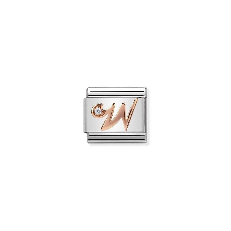 Nomination Composable Link Letter W, Cubic Zirconia, 9K Rose Gold