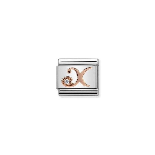 Nomination Composable Link Letter X, Cubic Zirconia, 9K Rose Gold