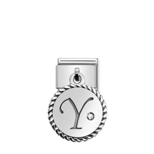 Nomination Composable Link Letter Y Hanging Charm, Cubic Zirconia, Silver