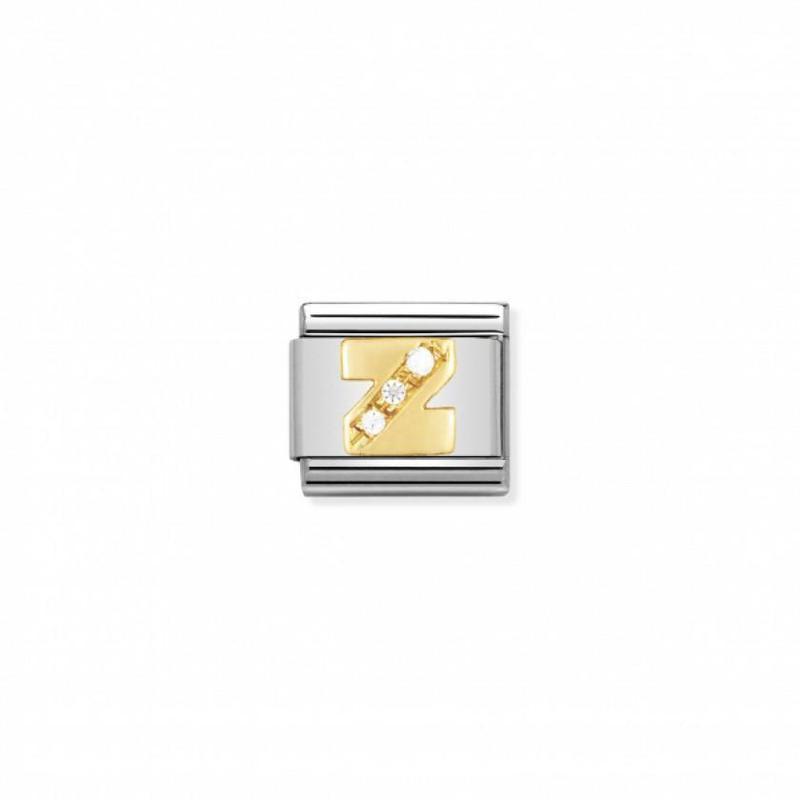 Nomination Composable Link Letter Z, Cubic Zirconia, 18K Gold