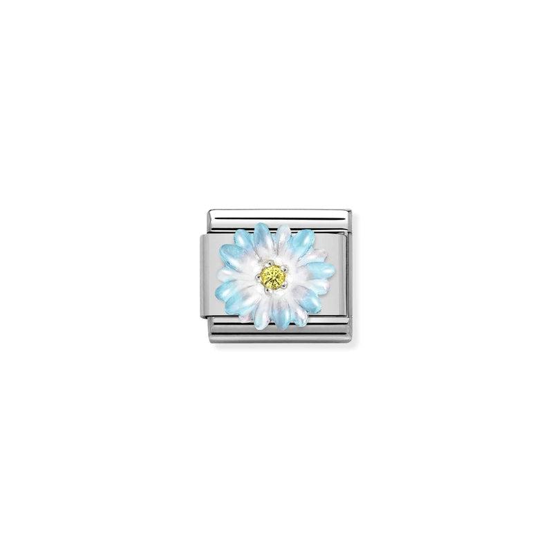 Nomination Composable Link Light Blue Flower, Cubic Zirconia, Silver & Enamel