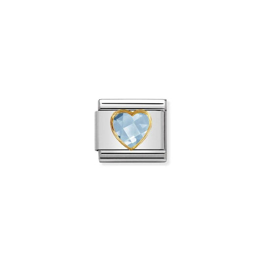 Nomination Composable Link Light Blue Heart, Faceted Cubic Zirconia, 18K Gold