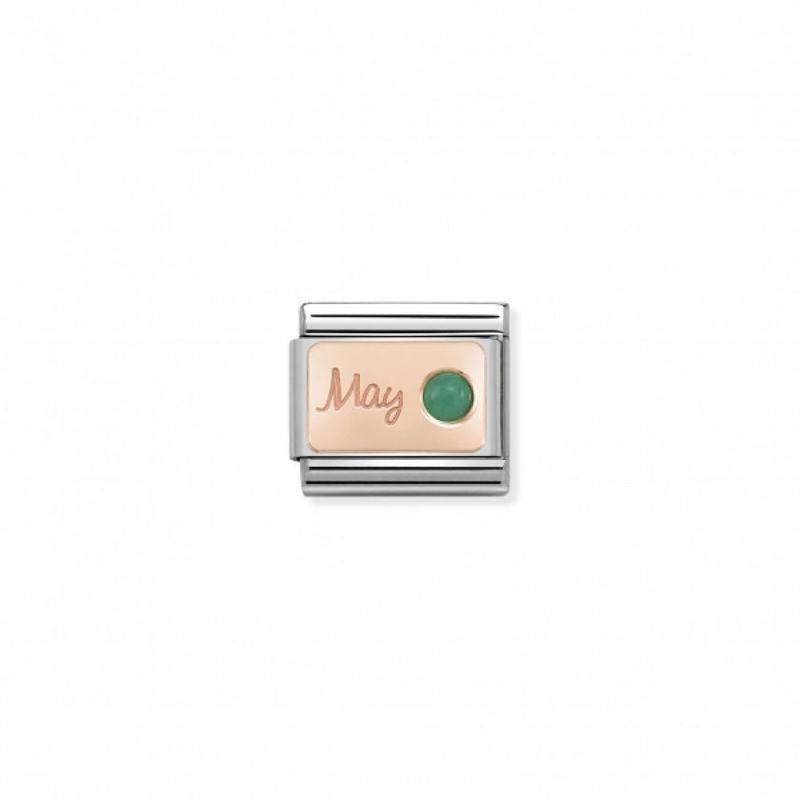 Nomination Composable Link May, Emerald Stone, 9K Rose Gold