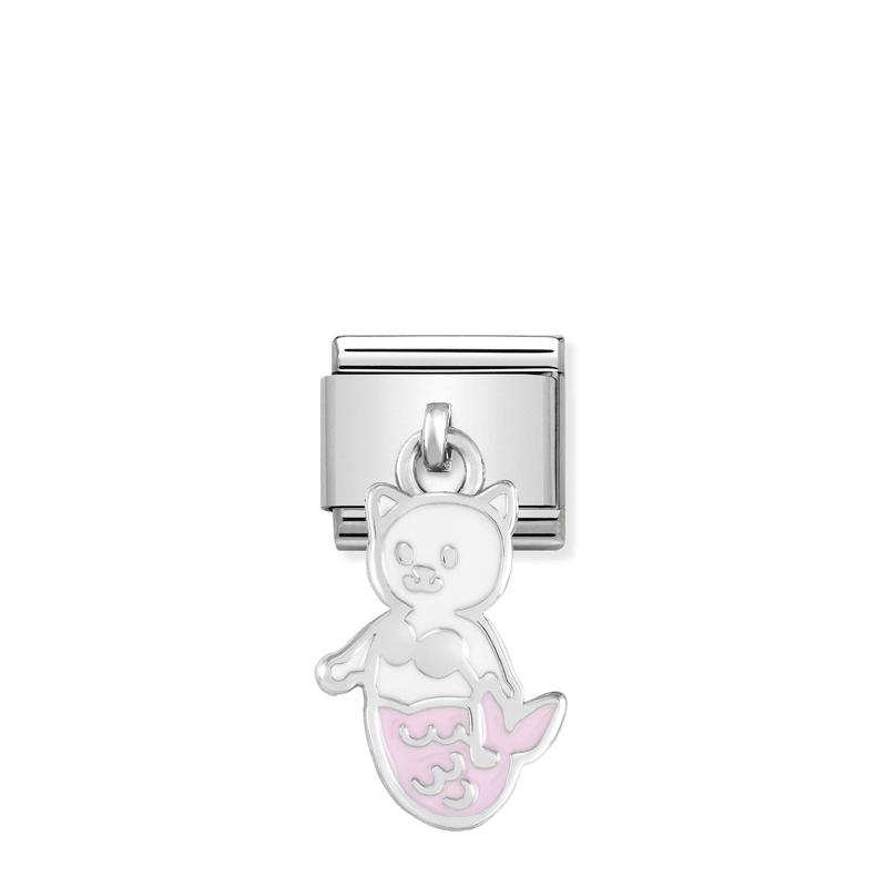 Nomination Composable Link Mermaid Cat Hanging Charm, Silver & Enamel