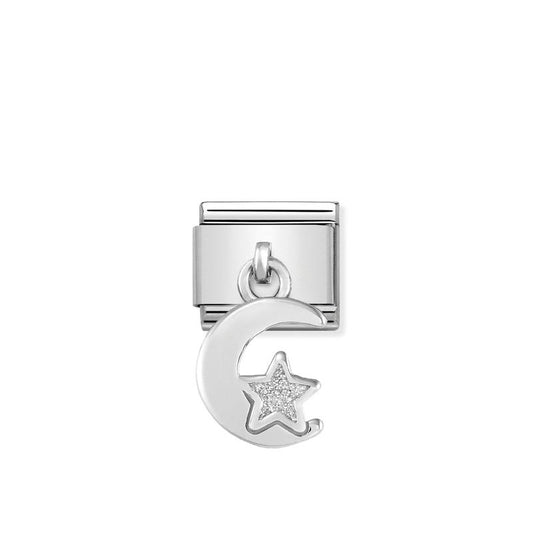 Nomination Composable Link Moon & Star Hanging Charm, Silver & Enamel