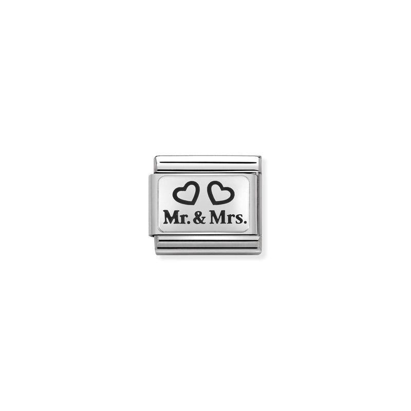 Nomination Composable Link Mr and Mrs With Hearts, Silver