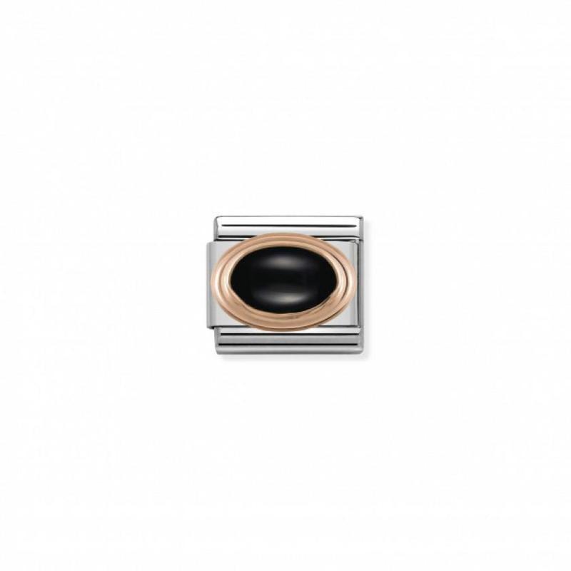 Nomination Composable Link Oval, Black Agate Stone, 9K Rose Gold