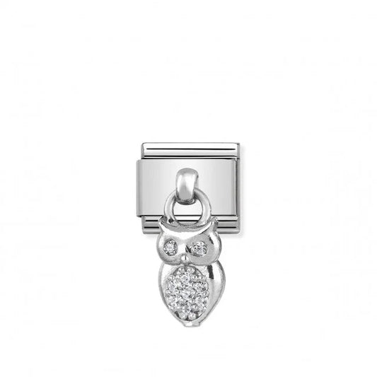 Nomination Composable Link Owl Hanging Charm, Cubic Zirconia, Silver