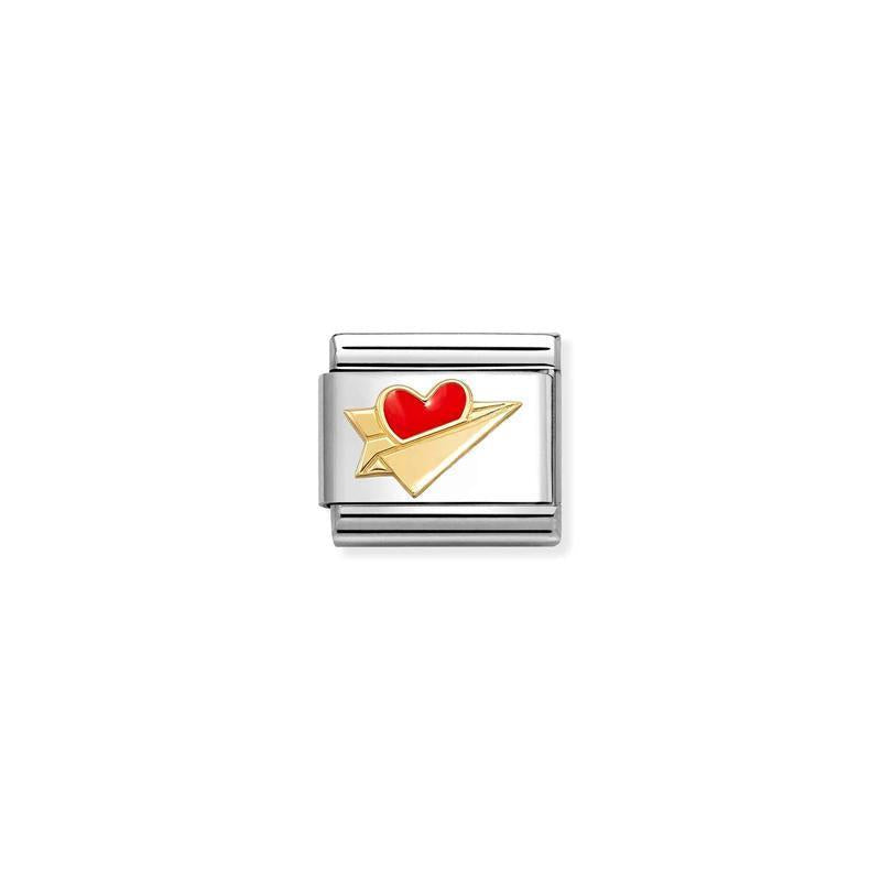Nomination Composable Link Paper Aeroplane with Heart, 18K Gold & Enamel