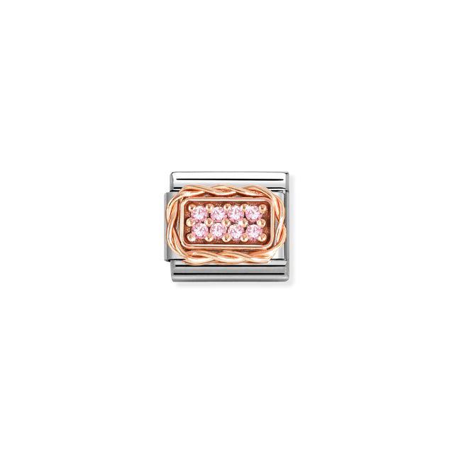 Nomination Composable Link Pave, Pink Cubic Zirconia, 9K Rose Gold