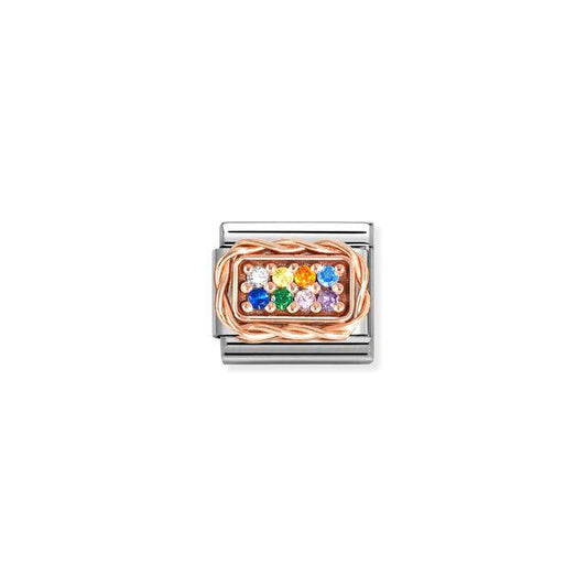 Nomination Composable Link Pave, Rainbow Cubic Zirconia, 9K Rose Gold
