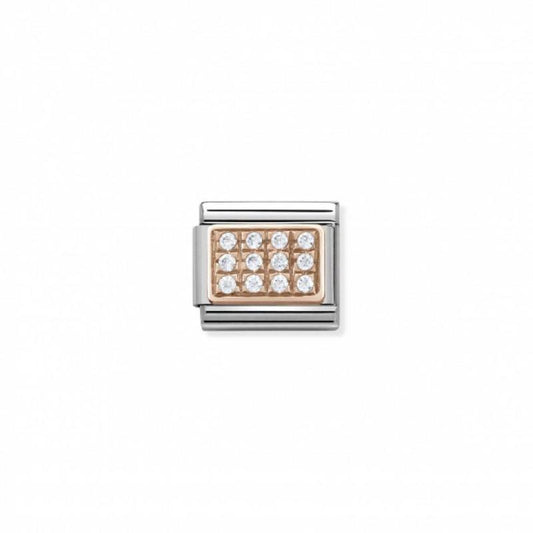 Nomination Composable Link Pave, White Cubic Zirconia, 9K Rose Gold