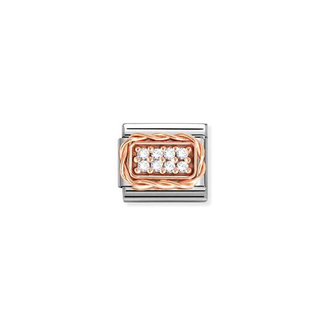 Nomination Composable Link Pave, White Cubic Zirconia, 9K Rose Gold