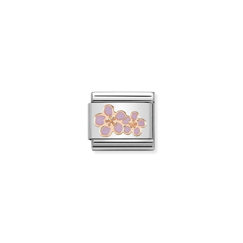Nomination Composable Link Peach Blossoms, 9K Rose Gold & Enamel
