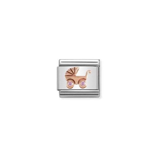Nomination Composable Link Pink Baby Pram, Cubic Zirconia, 9K Rose Gold
