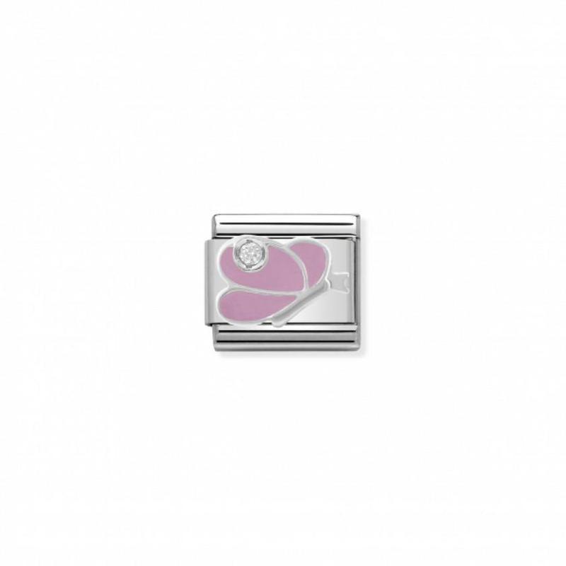 Nomination Composable Link Pink Butterfly, Cubic Zirconia, Silver & Enamel