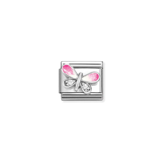 Nomination Composable Link Pink Butterfly with Stones, Silver