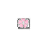 Nomination Composable Link Pink Flower, Cubic Zirconia, Silver & Enamel