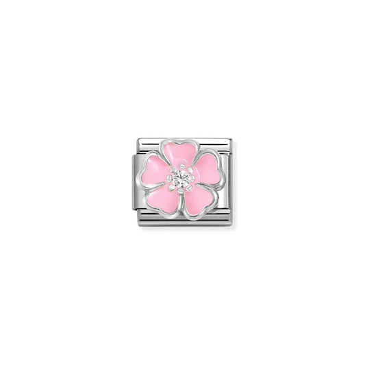 Nomination Composable Link Pink Flower, Cubic Zirconia, Silver & Enamel