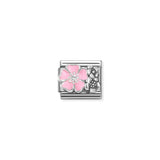 Nomination Composable Link Pink Flower with Stones, Silver & Enamel