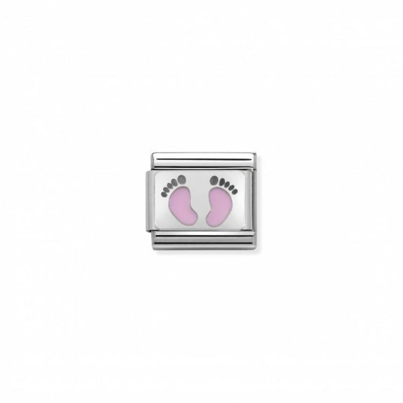 Nomination Composable Link Pink Footprints, Silver & Enamel