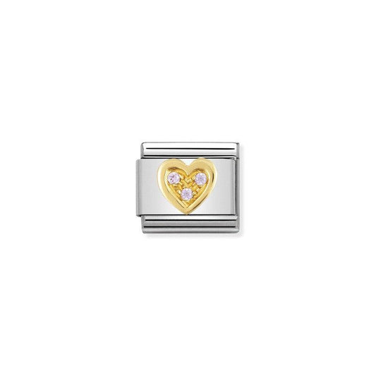 Nomination Composable Link Pink Heart, Cubic Zirconia, 18K Gold