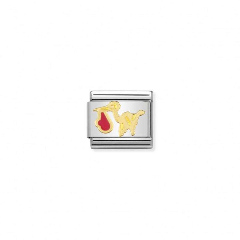 Nomination Composable Link Pink Stork, 18K Gold & Enamel