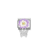 Nomination Composable Link Purple Flower, Butterfly, Cubic Zirconia, Silver & Enamel
